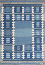 blue vintage swedish scandinavian kilim rug 49263 Nazmiyal