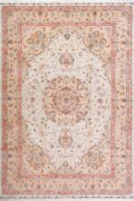 vintage ivory tabriz persian rug 51104 Nazmiyal