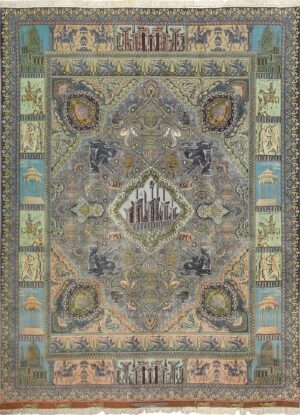 vintage pictorial tabriz persian rug 51105 Nazmiyal