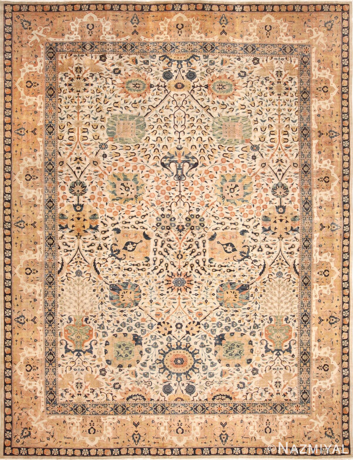 antique ivory agra indian rug 49217 Nazmiyal