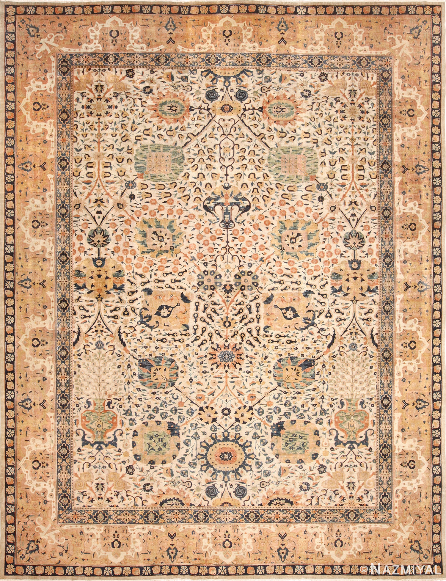antique ivory agra indian rug 49217 Nazmiyal