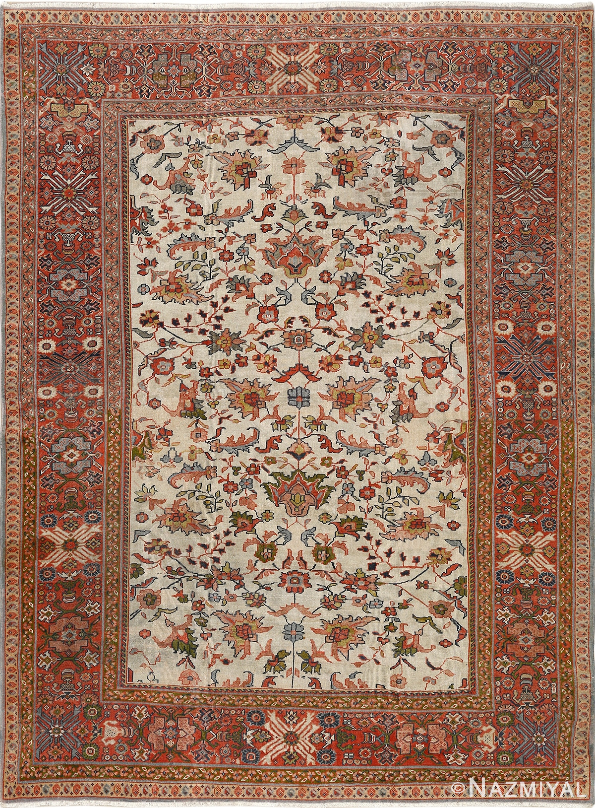 antique ivory background sultanabad persian rug 51101 Nazmiyal
