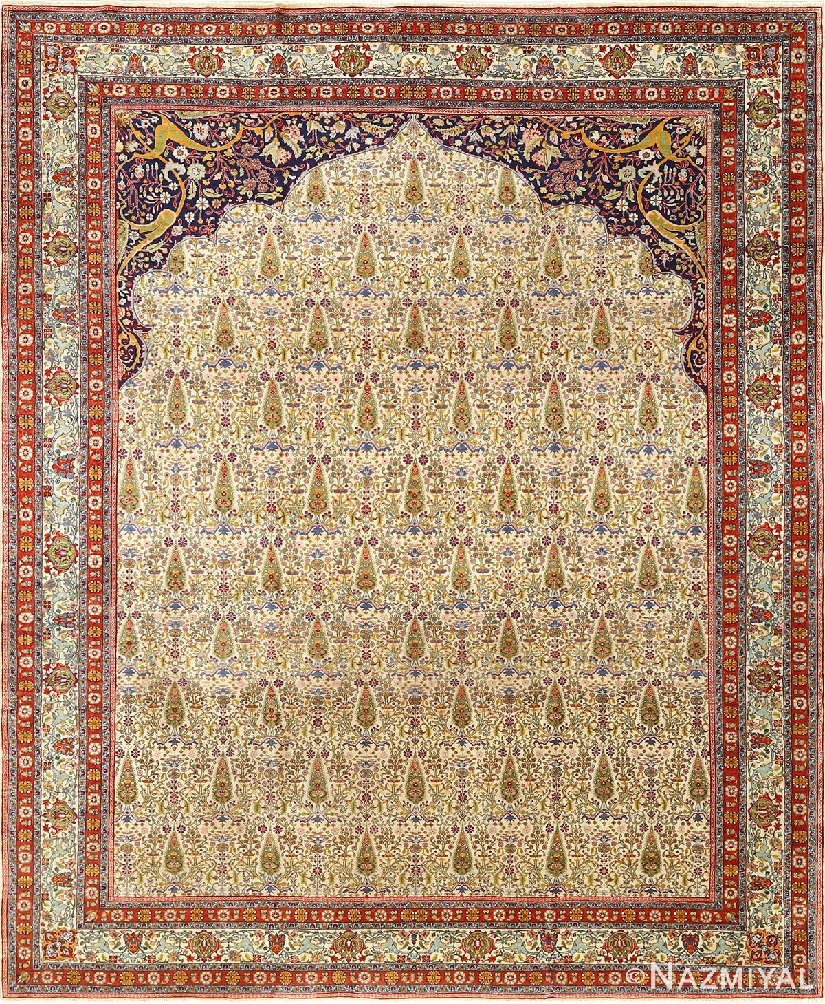 antique prayer design tabriz persian rug 51111 Nazmiyal