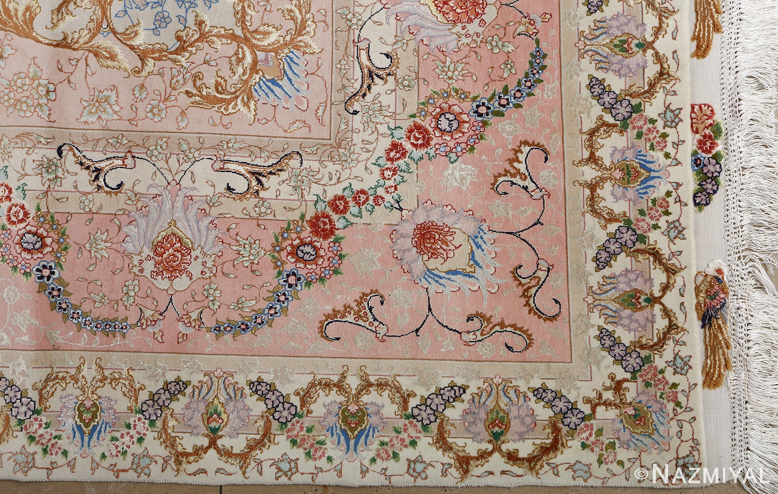fine ivory vintage tabriz persian rug 51110 corner Nazmiyal