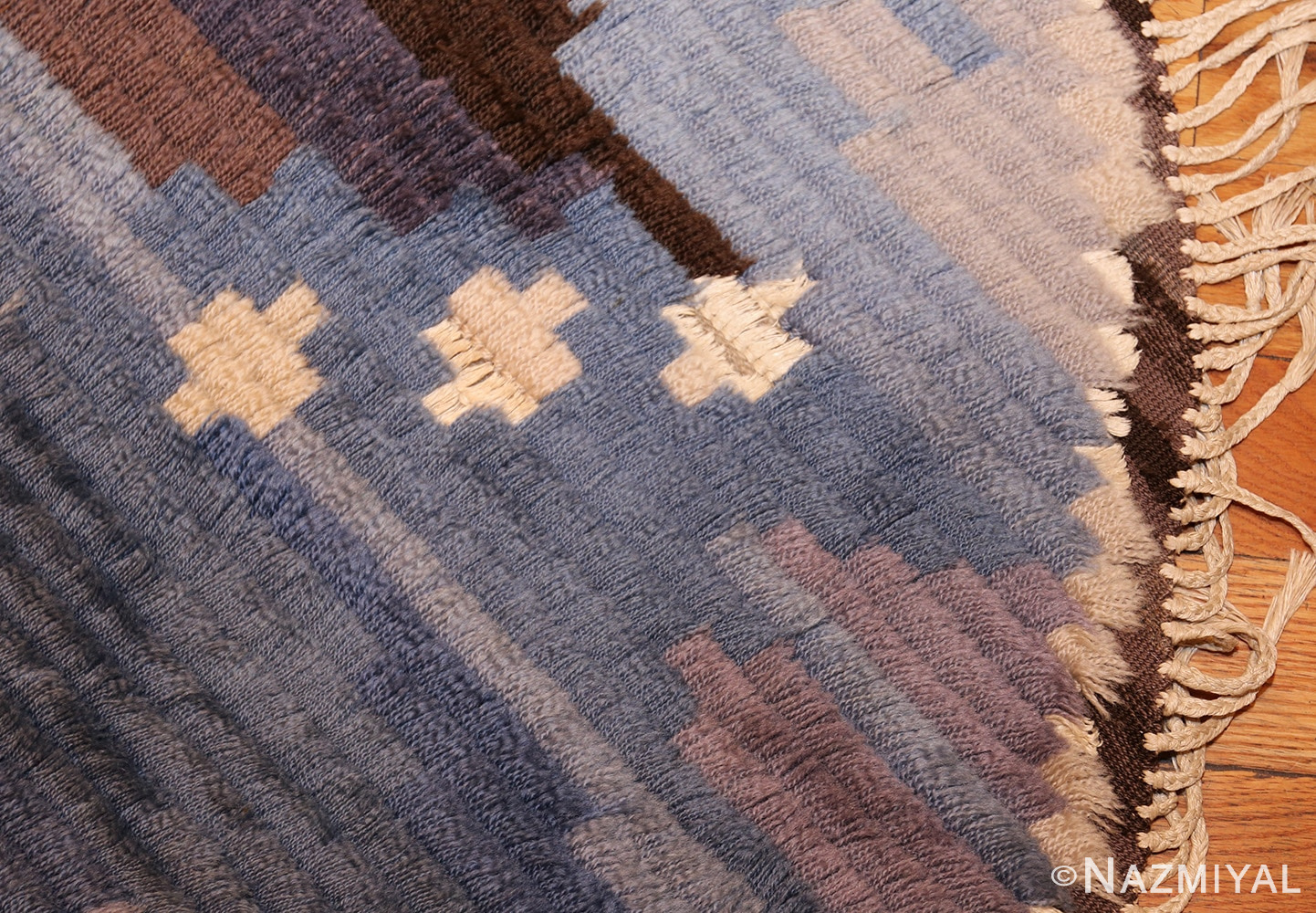 round blue vintage rya scandinavian rug 49266 corner Nazmiyal