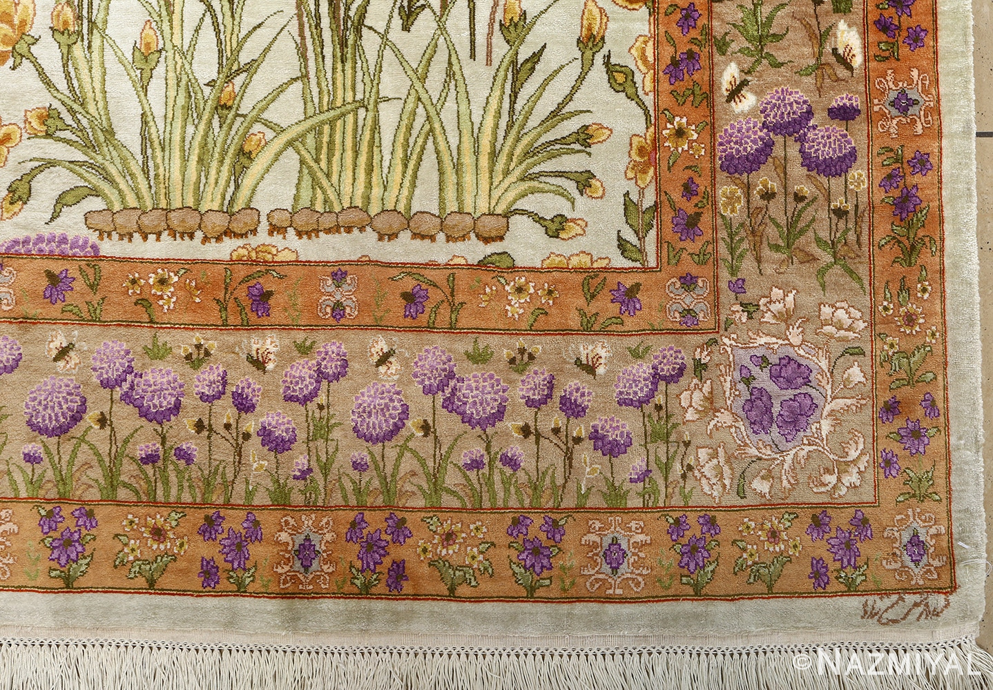 silk floral vintage tabriz persian rug 51114 corner Nazmiyal
