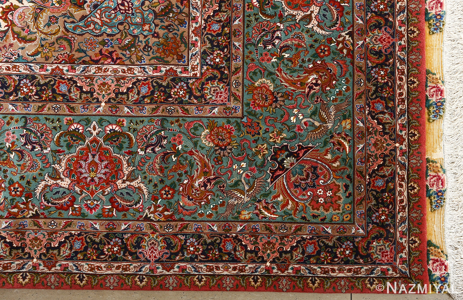 square animal motif vintage tabriz persian rug 51080 corner Nazmiyal