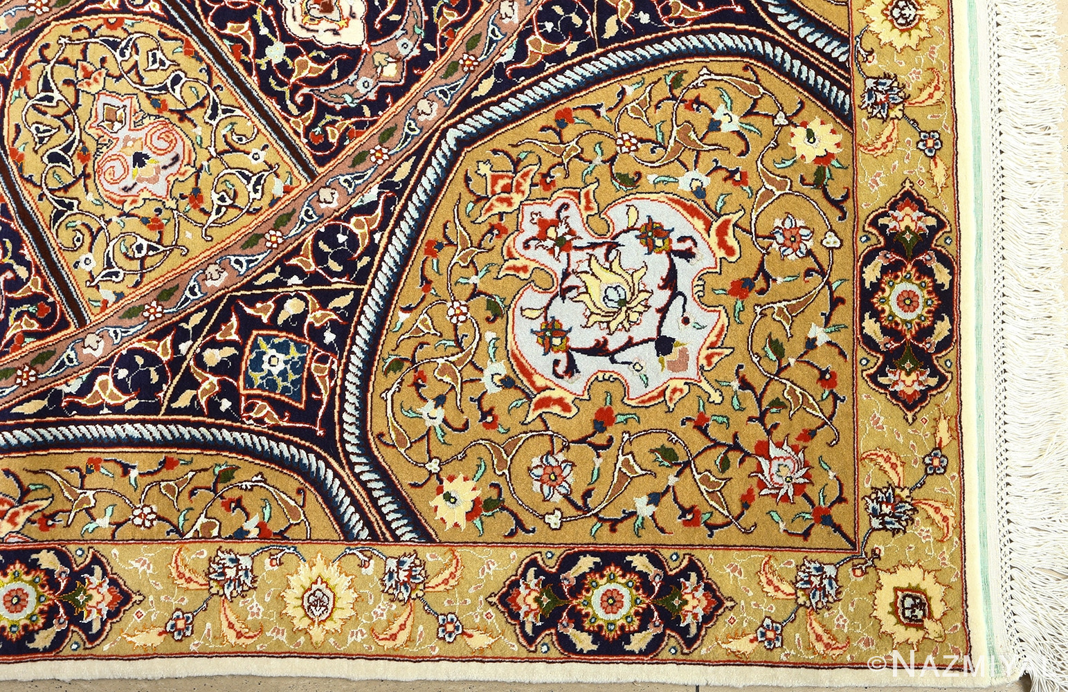 square gonbad design vintage tabriz persian rug 51075 corner Nazmiyal