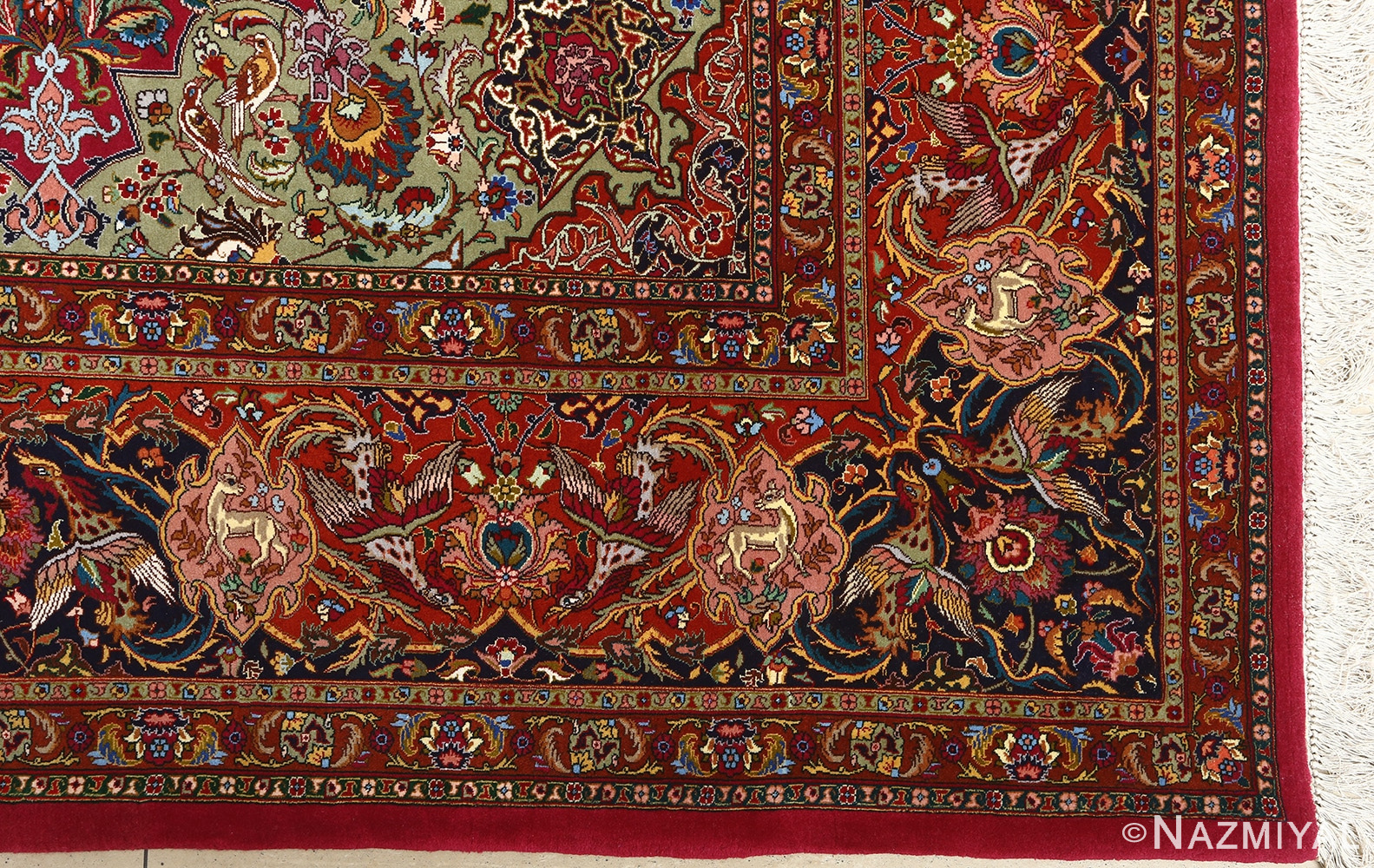 vintage animal motif tabriz persian rug 51087 corner Nazmiyal