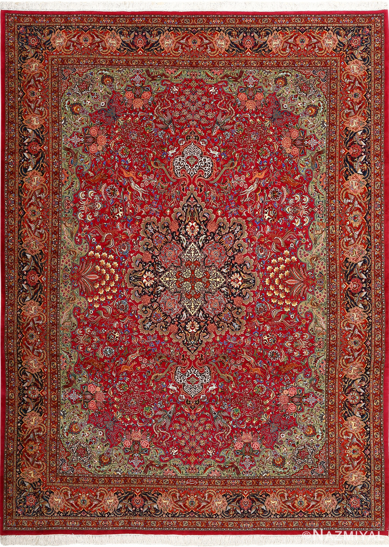 vintage animal motif tabriz persian rug 51087 Nazmiyal