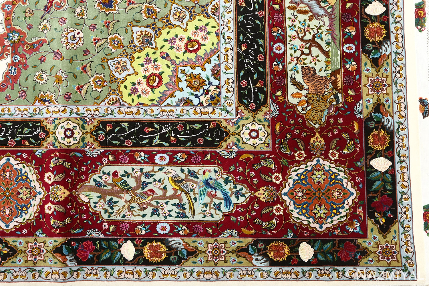 vintage animal motif tabriz persian rug 51107 corner Nazmiyal