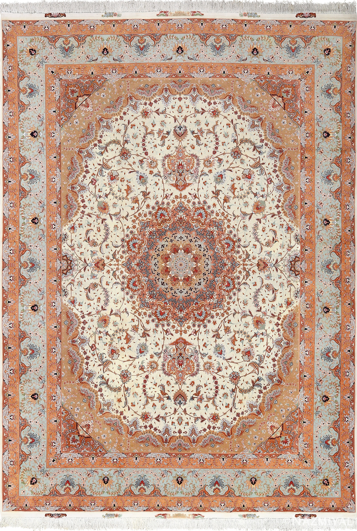 vintage ivory tabriz persian rug 51082 Nazmiyal