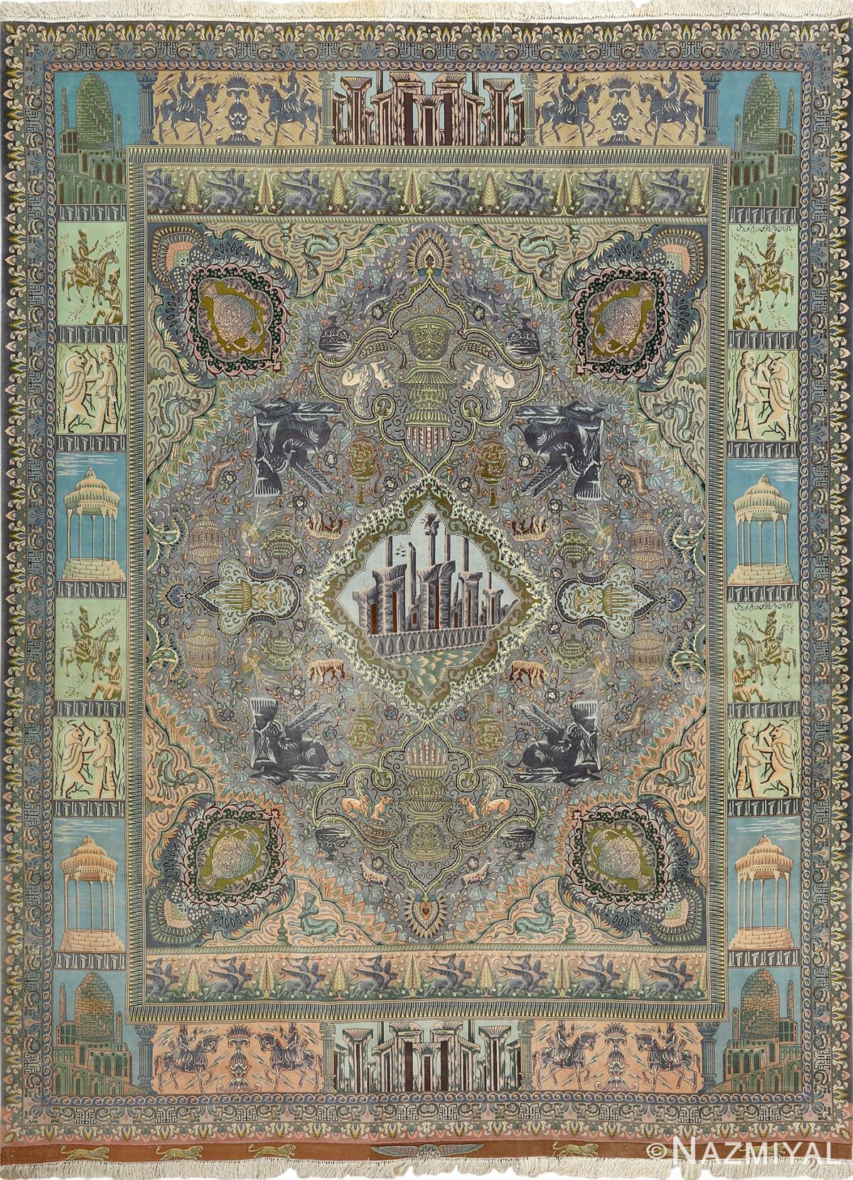 vintage pictorial tabriz persian rug 51105 Nazmiyal