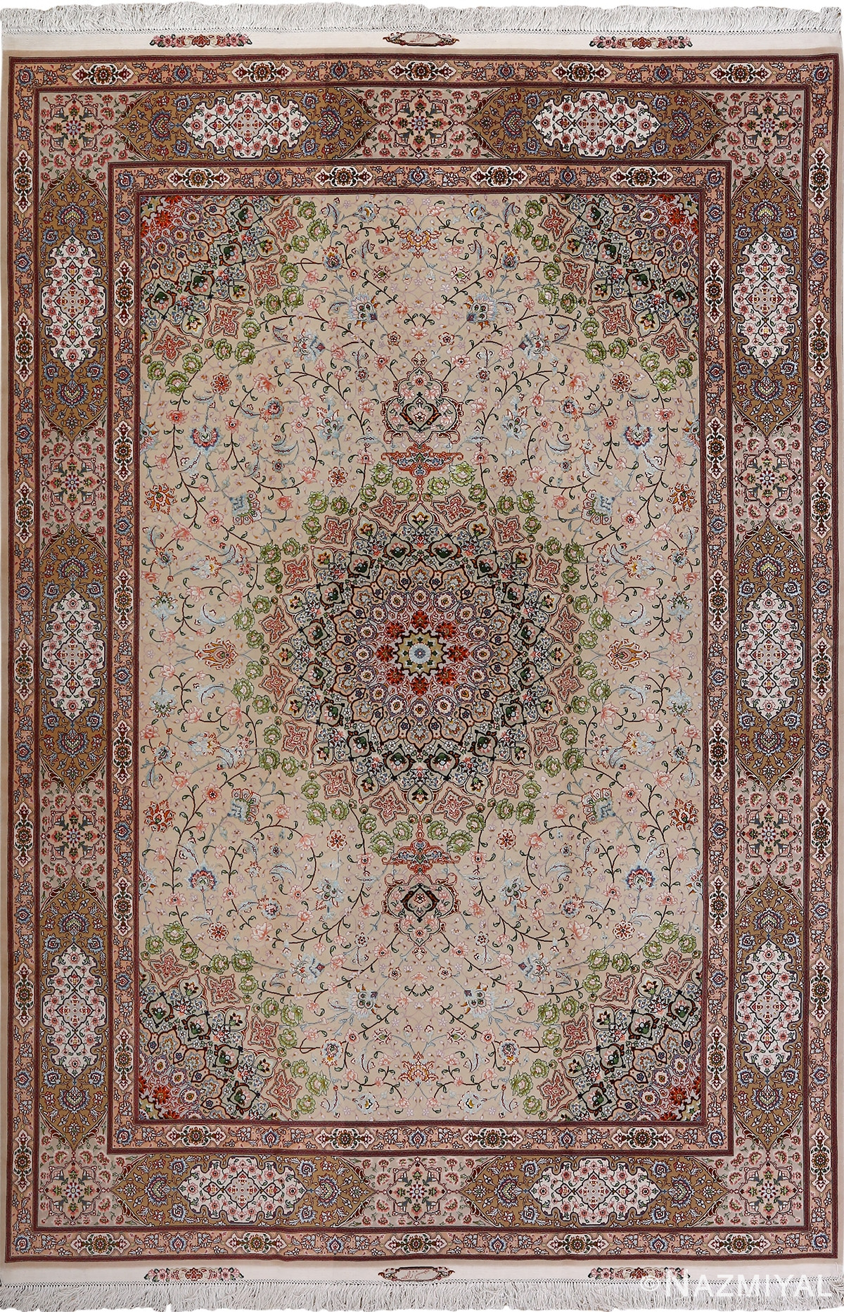 vintage taupe background tabriz persian rug 51108 Nazmiyal