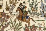 oval hunting scene vintage tabriz rug 51131 horseman Nazmiyal