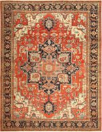red background antique serapi persian rug 49358 Nazmiyal