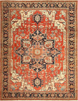 red background antique serapi persian rug 49358 Nazmiyal