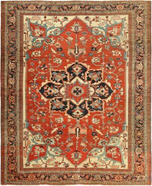 roomsize antique serapi persian rug 49350 Nazmiyal