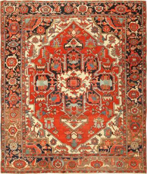roomsize antique serapi persian rug 49359 Nazmiyal