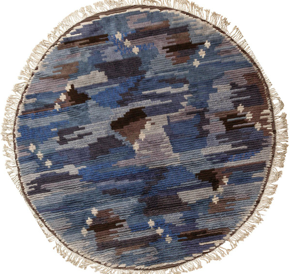 Round Blue Vintage Rya Scandinavian Rug, Nazmiyal Round Blue Vintage Rya Scandinavian Rug, Nazmiyal