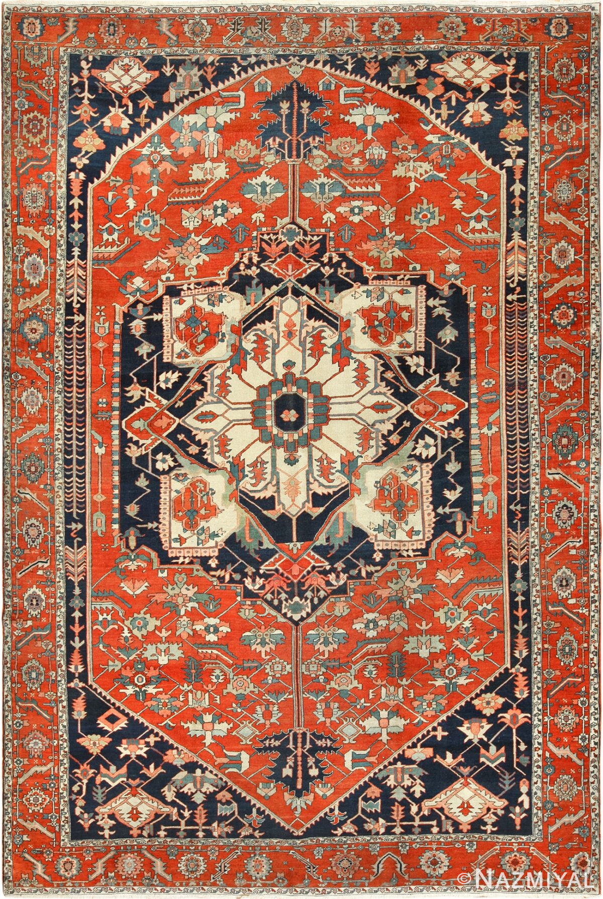 antique red serapi persian rug 49349 Nazmiyal
