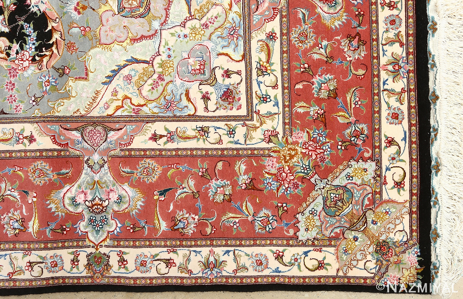 black background vintage tabriz persian rug 51127 corner Nazmiyal
