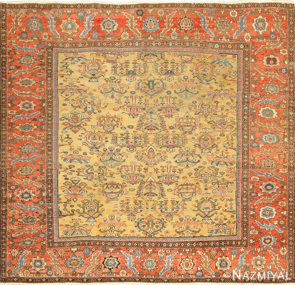 gold background antique sultanabad persian rug 49338 Nazmiyal