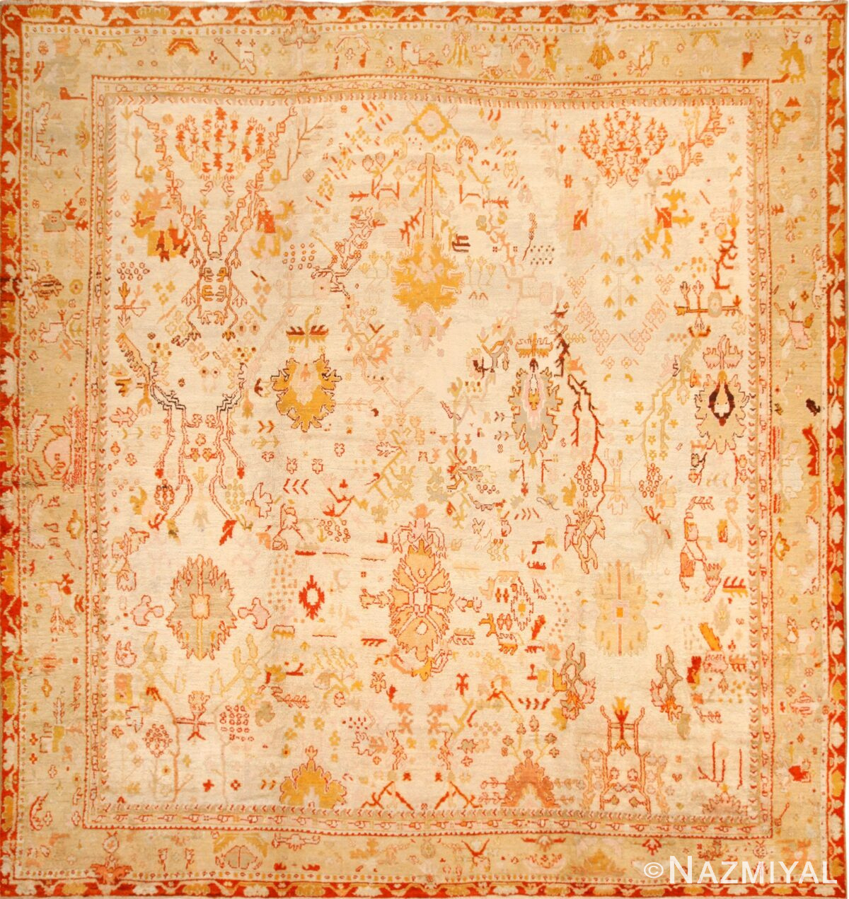 ivory antique oushak turkish rug 49323 Nazmiyal