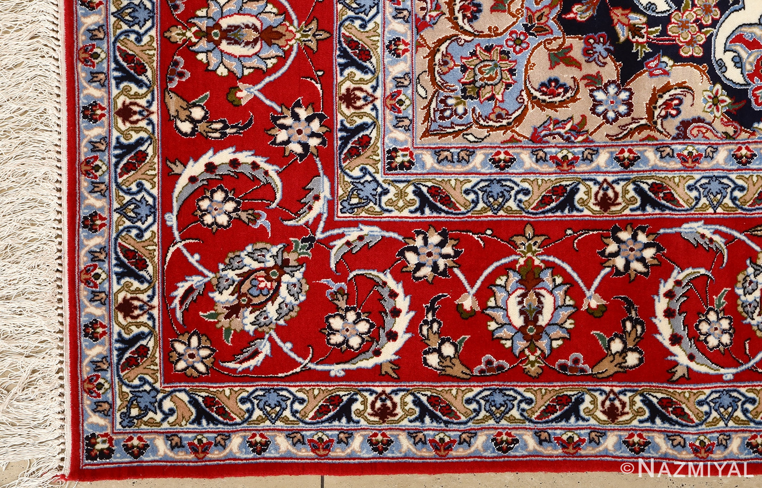 ivory floral vintage isfahan persian rug 51150 corner Nazmiyal