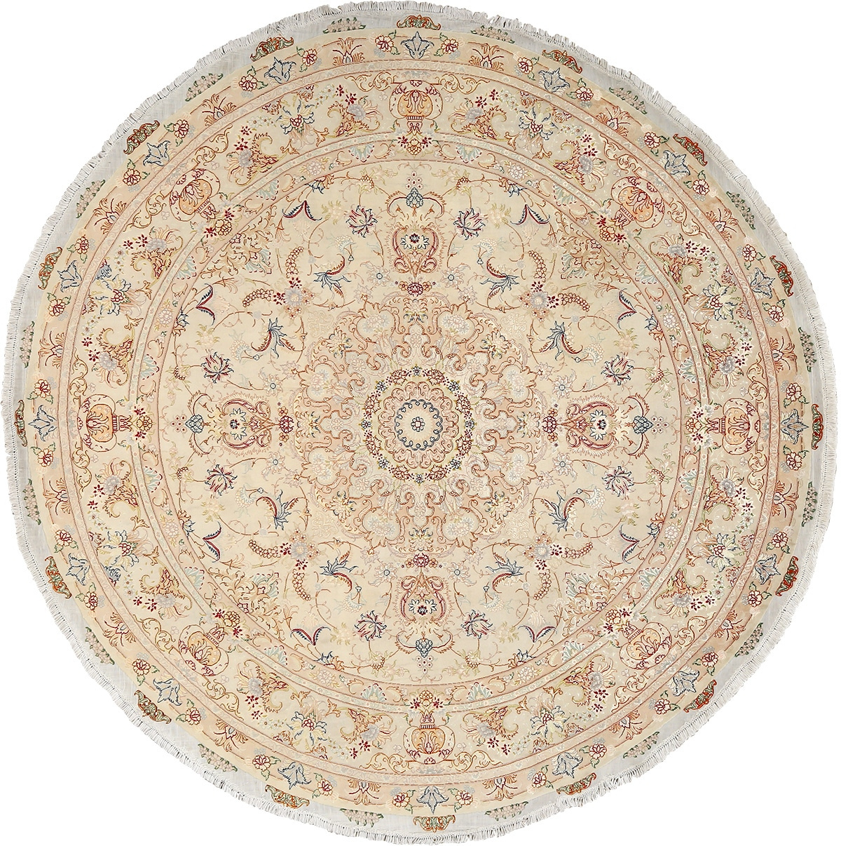 ivory round vintage tabriz persian rug 51138 Nazmiyal