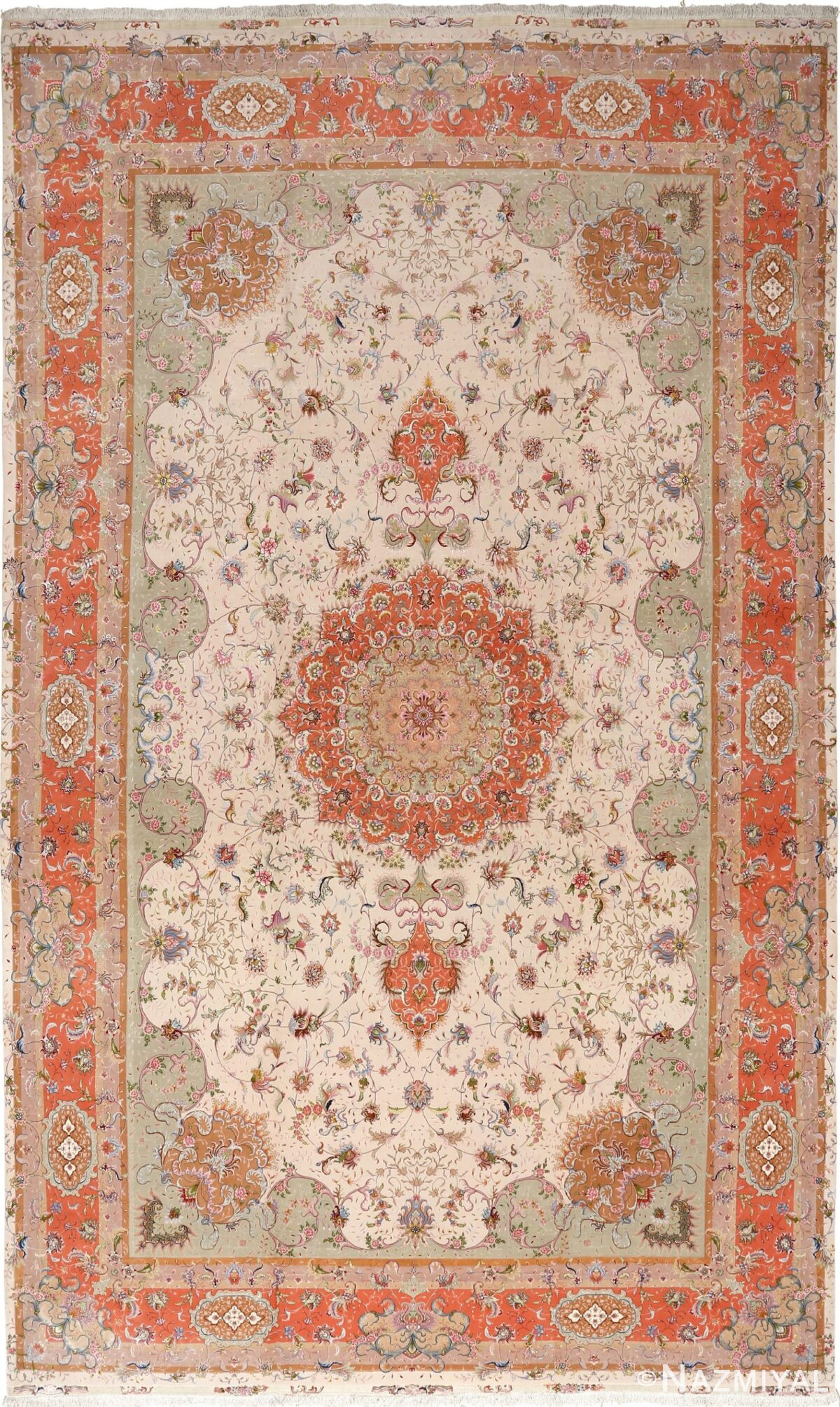 large ivory vintage tabriz persian rug 51143 Nazmiyal