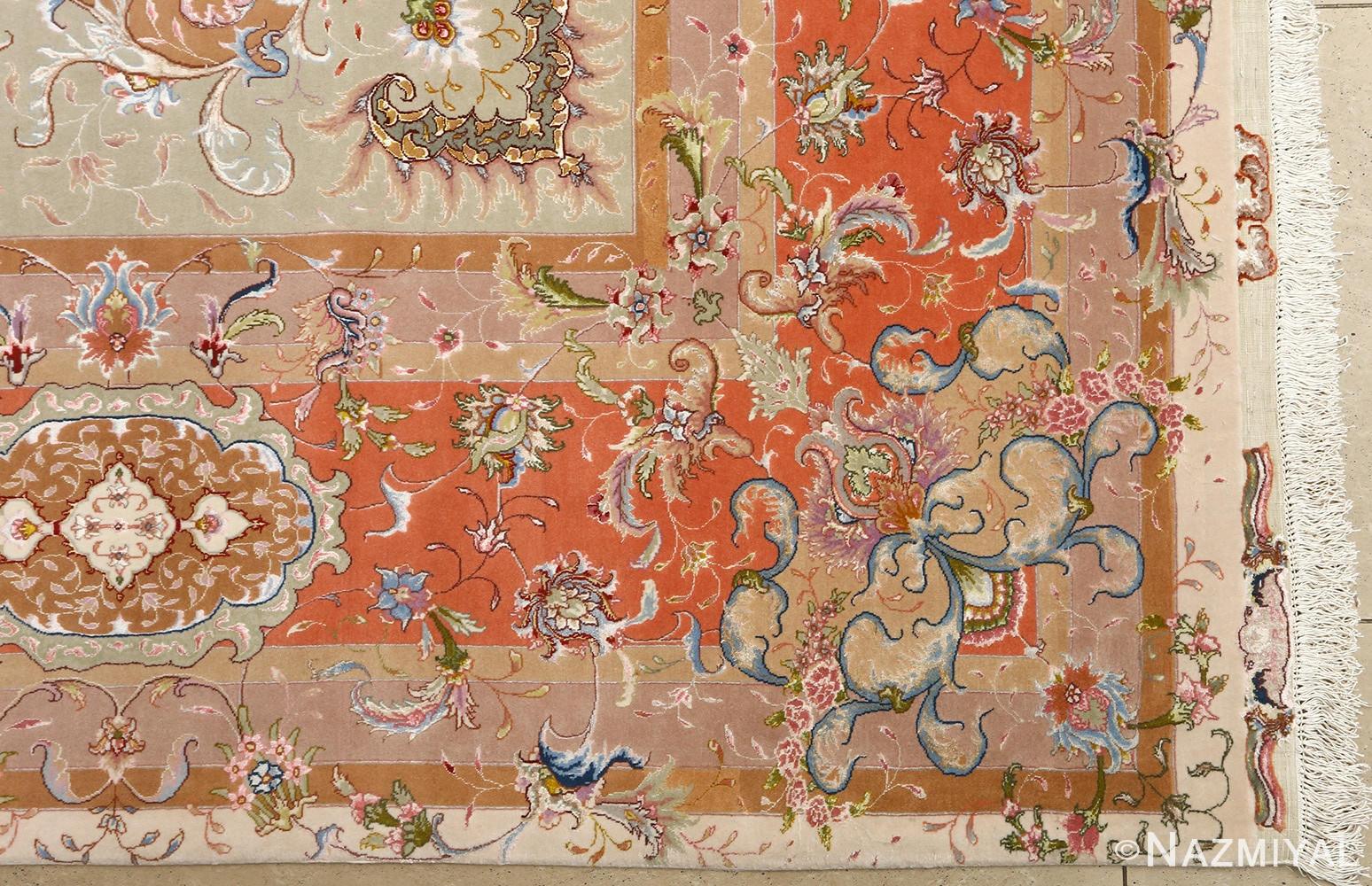 large ivory vintage tabriz persian rug 51143 corner Nazmiyal