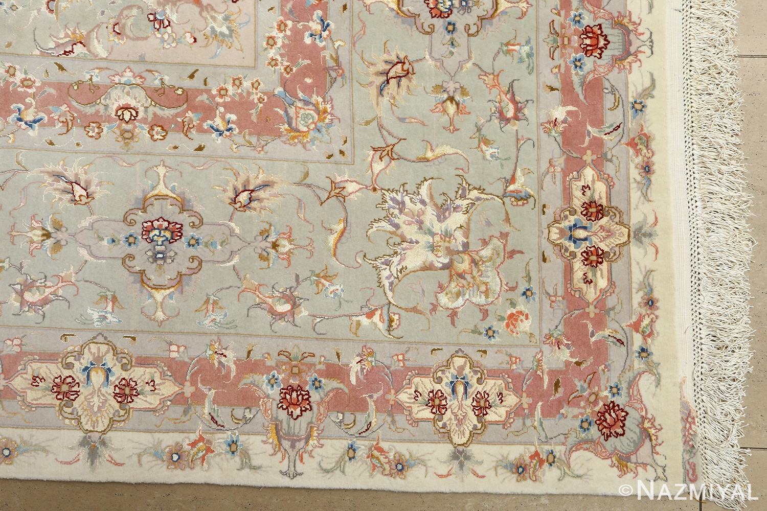large ivory vintage tabriz persian rug 51157 corner Nazmiyal