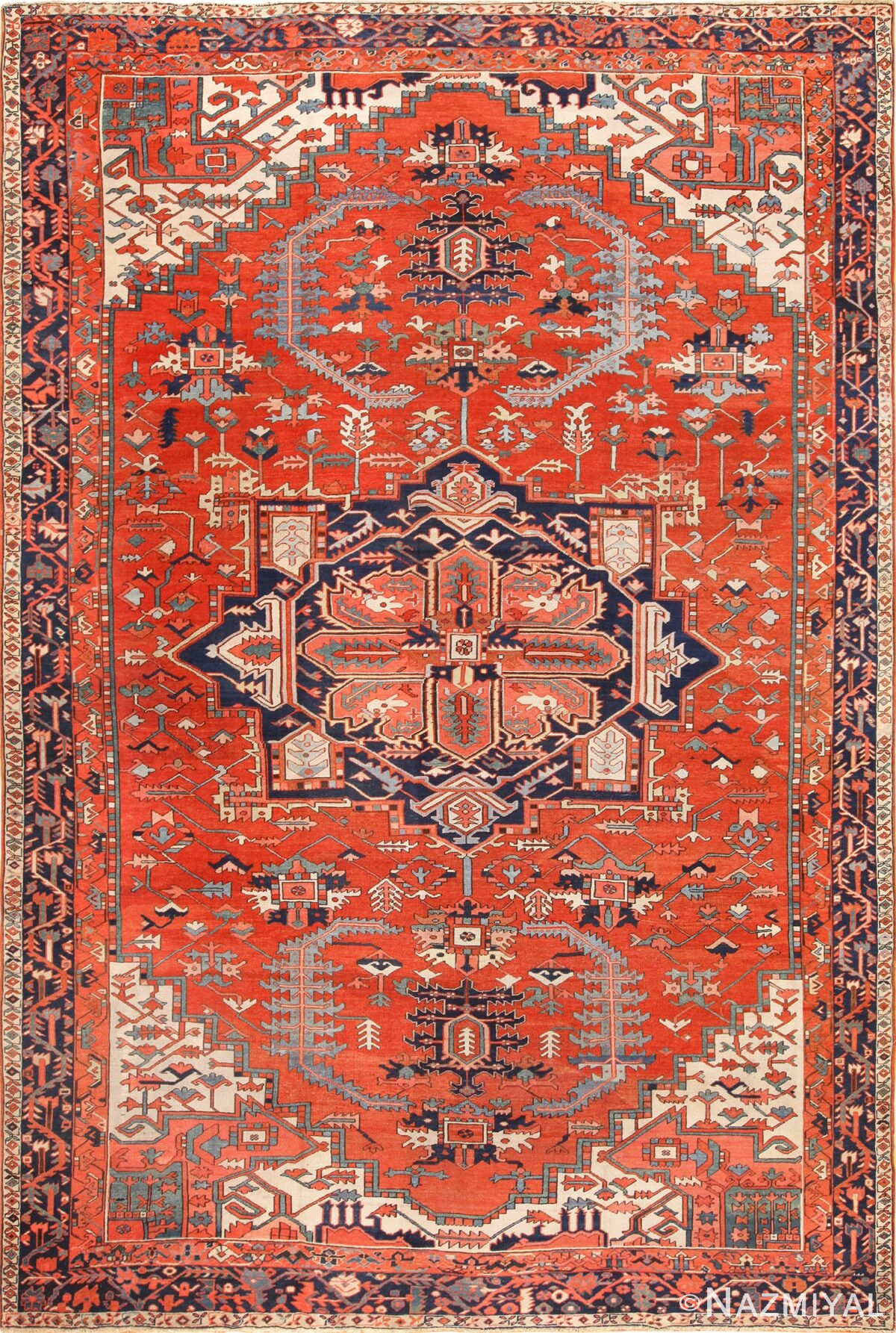 large red background antique serapi persian rug 49325 Nazmiyal