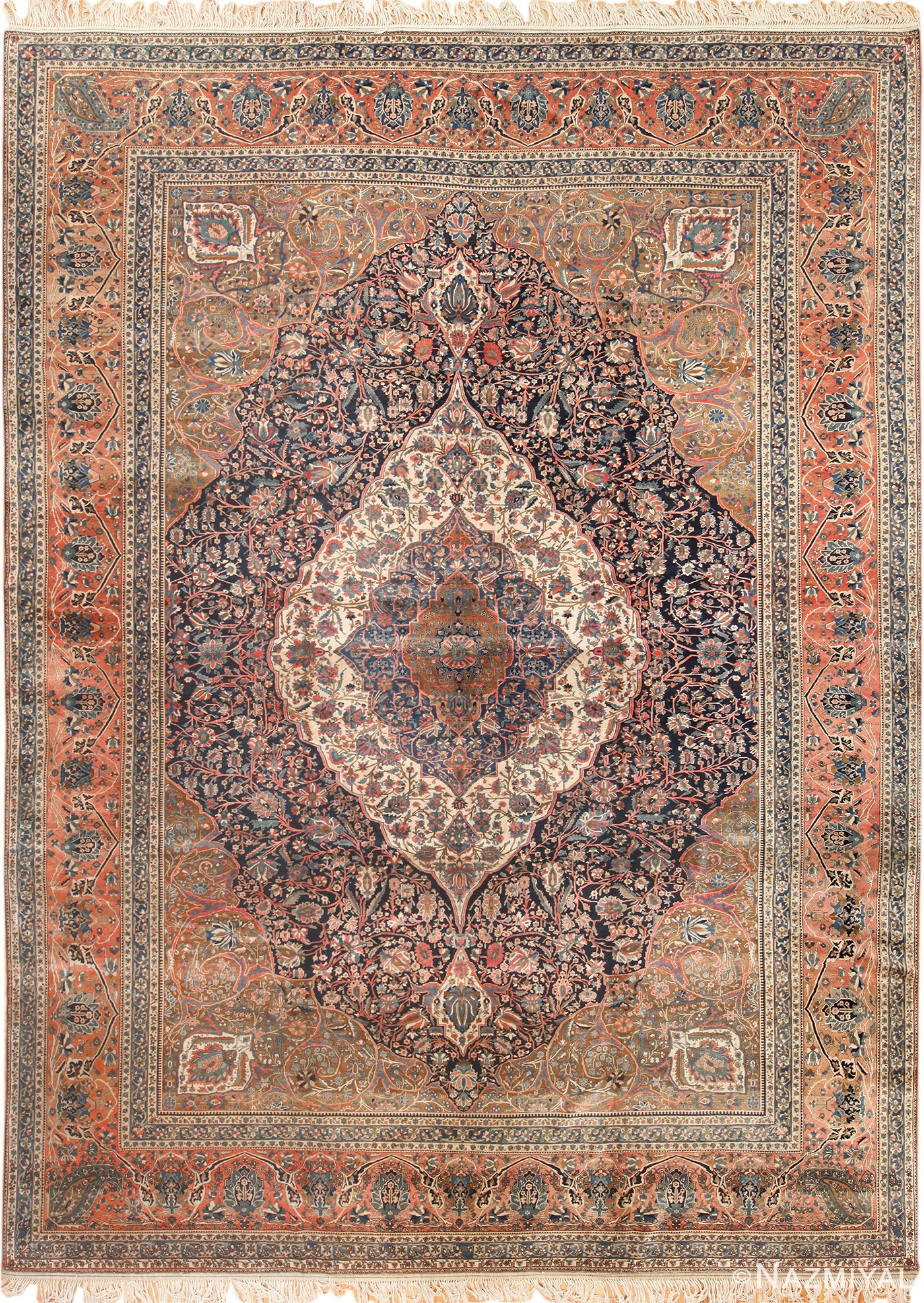 navy antique mohtasham kashan persian rug 49328 Nazmiyal