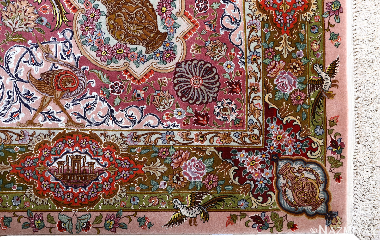 oversized hunting scene vintage tabriz persian rug 51117 corner Nazmiyal
