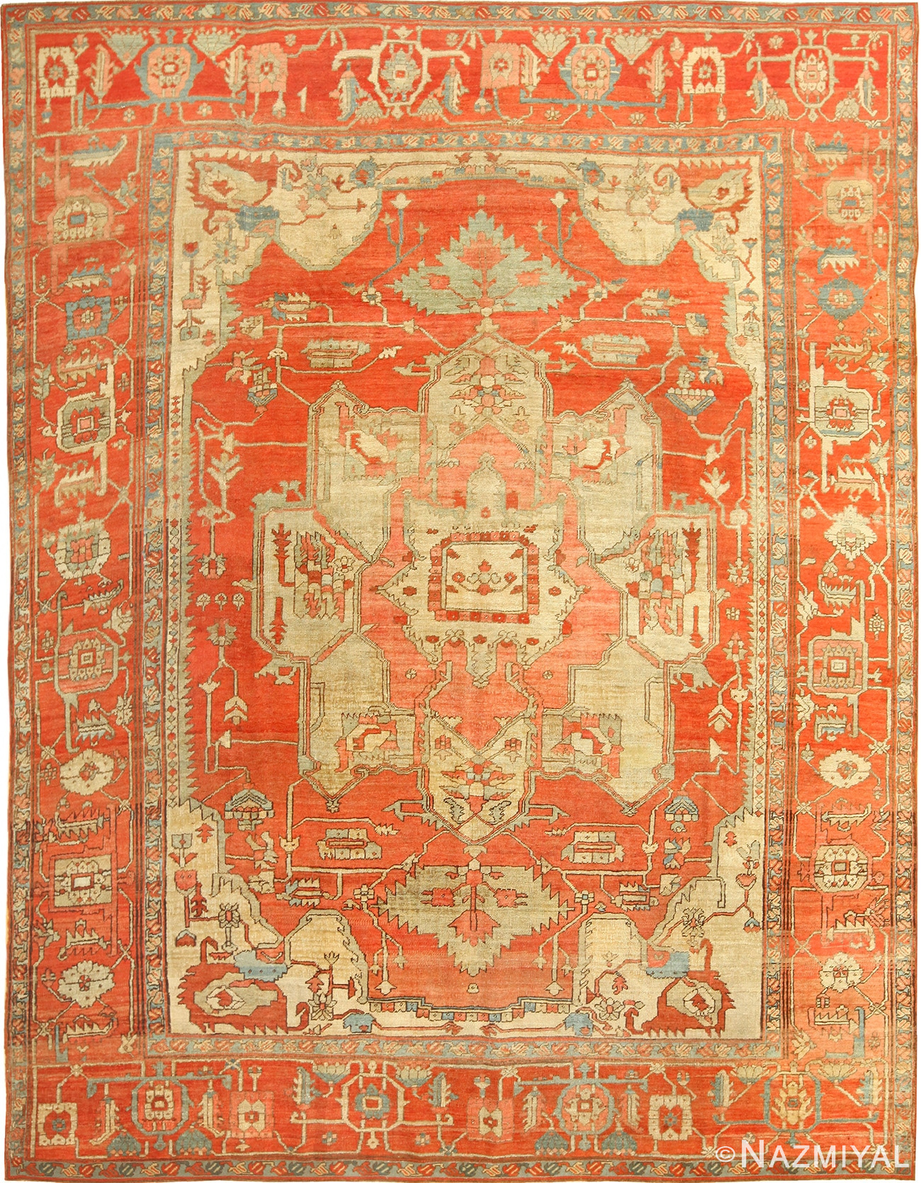 red background antique serapi persian rug 49351 Nazmiyal