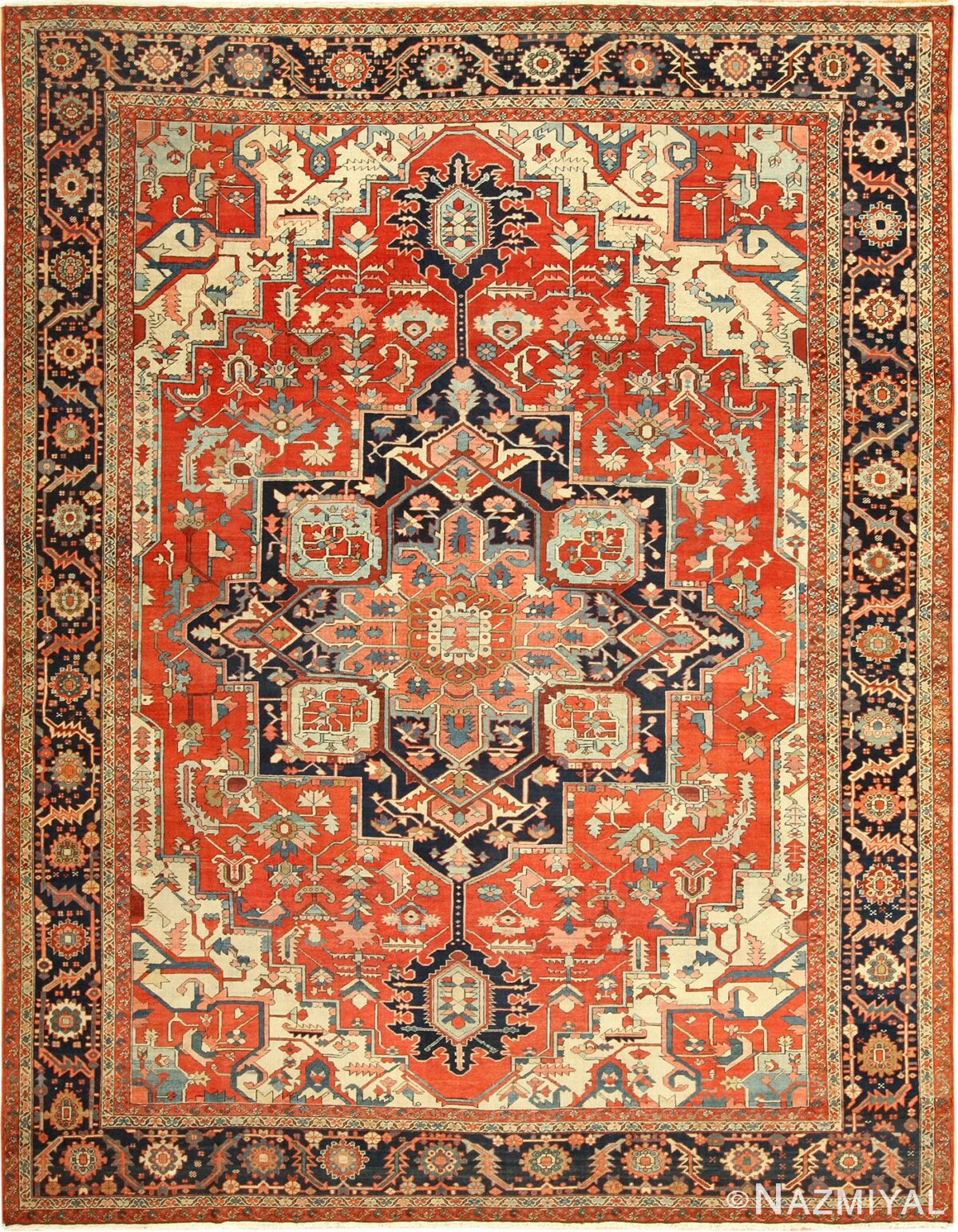 red background antique serapi persian rug 49358 Nazmiyal