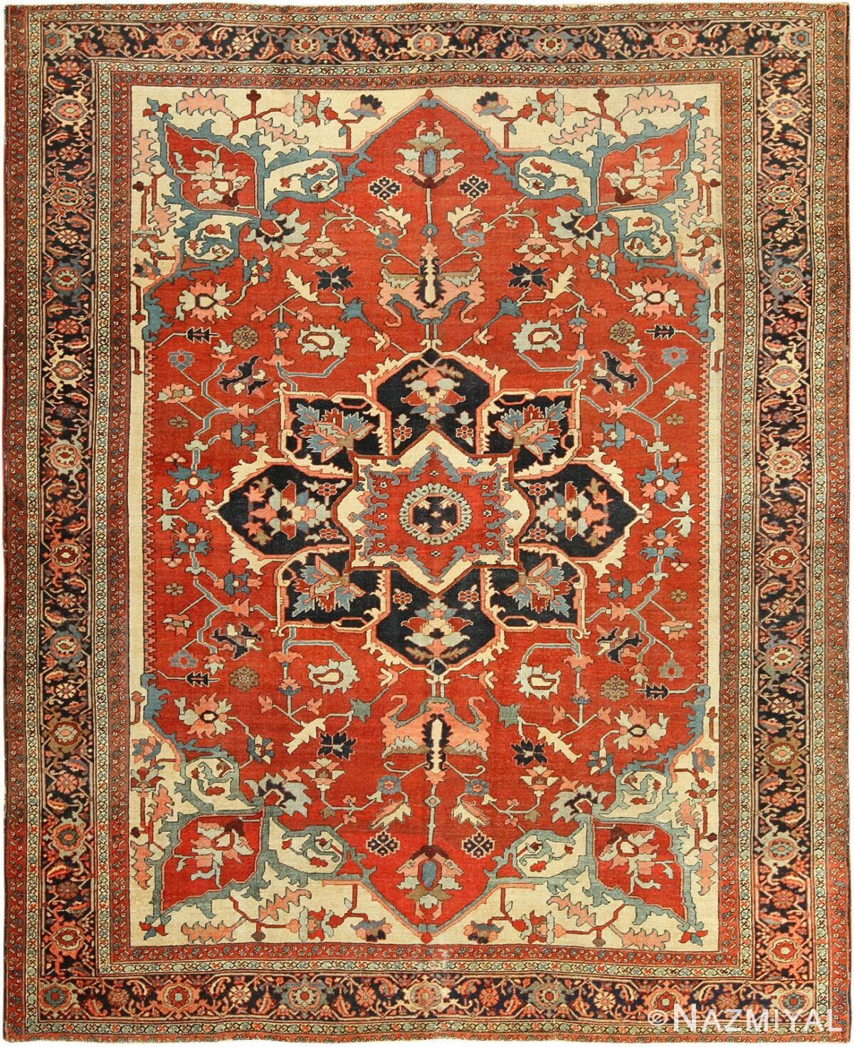 roomsize antique serapi persian rug 49350 Nazmiyal