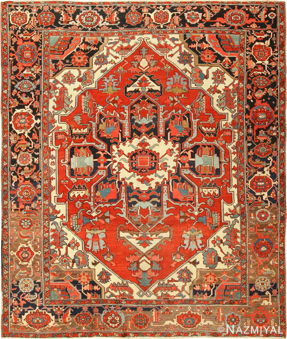 roomsize antique serapi persian rug 49359 Nazmiyal