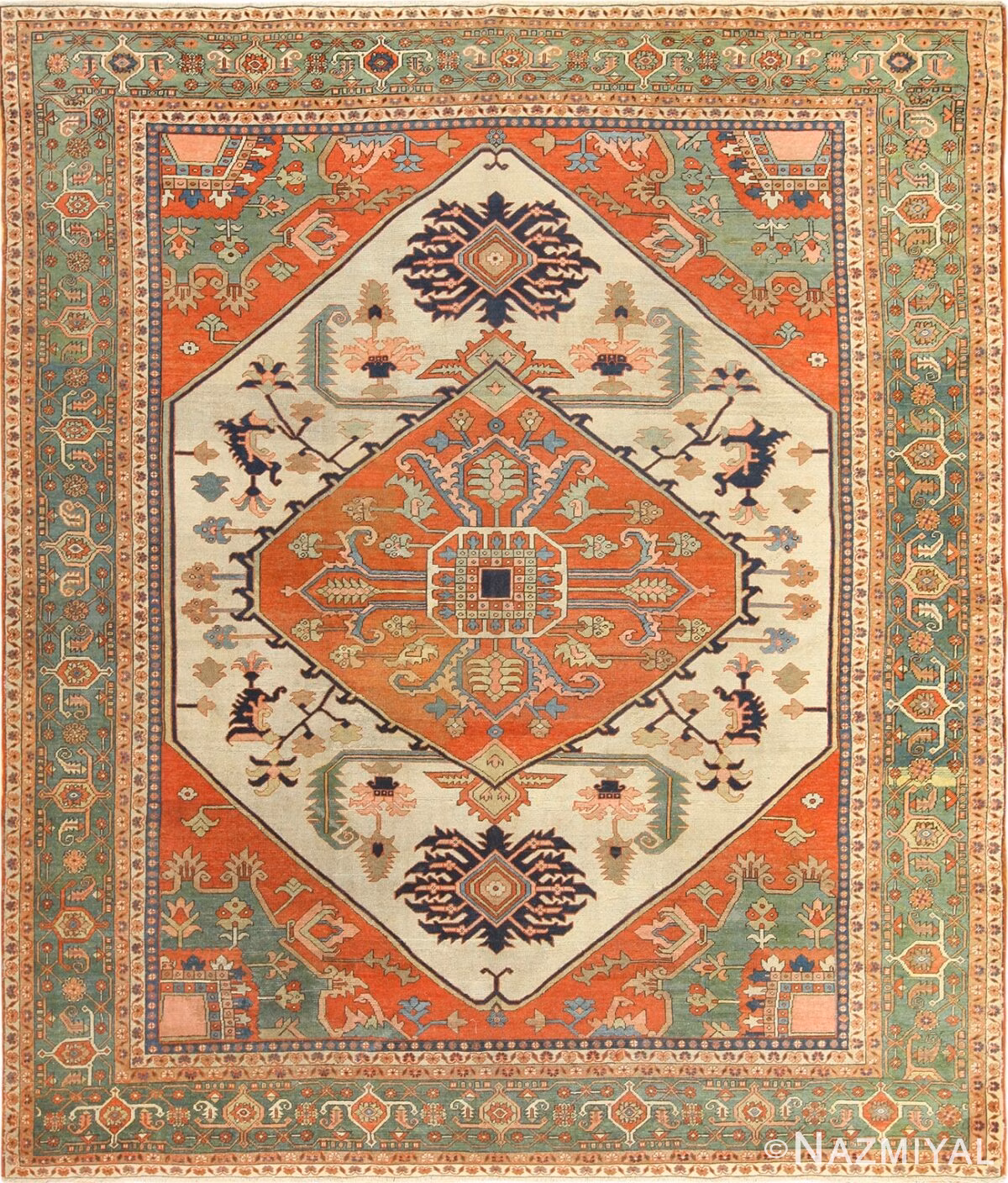 roomsize ivory antique serapi persian rug 49353 Nazmiyal