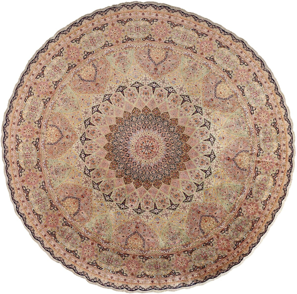round silk vintage tabriz persian rug 51137 Nazmiyal