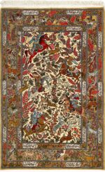 hunting scene vintage qum persian rug 51170 Nazmiyal