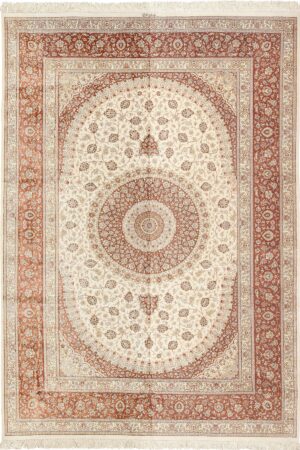 modern ivory silk qum persian rug 49401 Nazmiyal