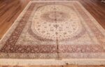modern ivory silk qum persian rug 49401 corner Nazmiyal