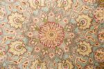 silk and gold threading round vintage tabriz persian rug 51130 center Nazmiyal