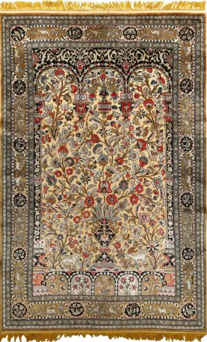 silk animal motif vintage qum souf rug 51163 Nazmiyal