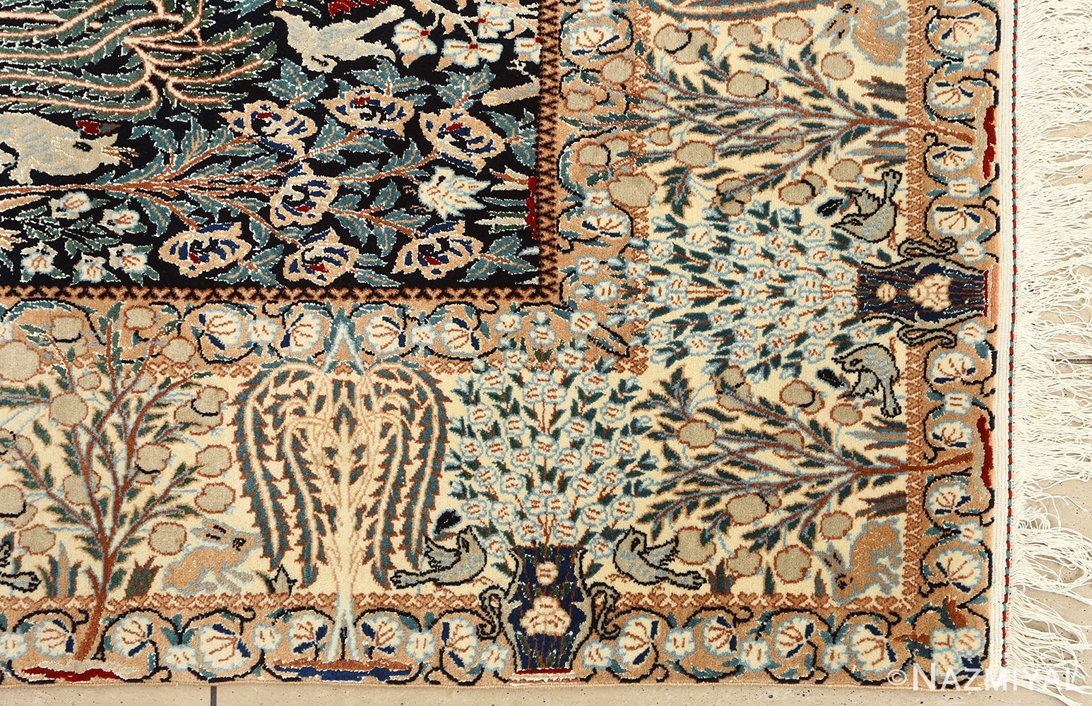black animal motif vintage nain persian rug 51159 corner Nazmiyal