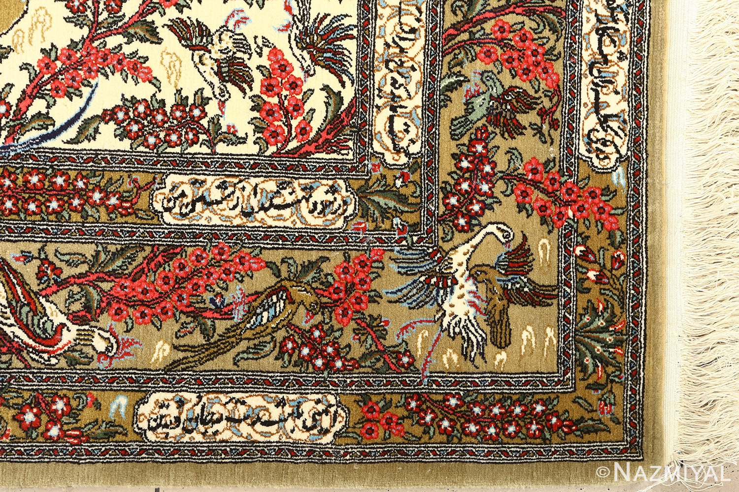 hunting scene vintage qum persian rug 51170 corner Nazmiyal