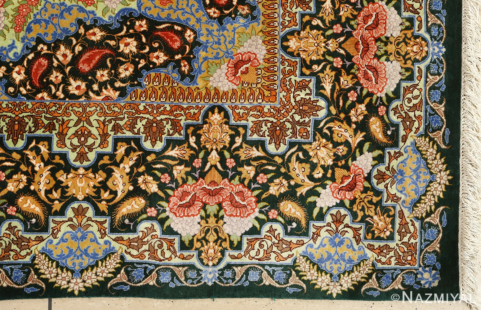 silk vintage qum persian rug 51171 corner Nazmiyal